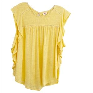 Anthropologie Deletta Yellow Linen Ruffle Top XS